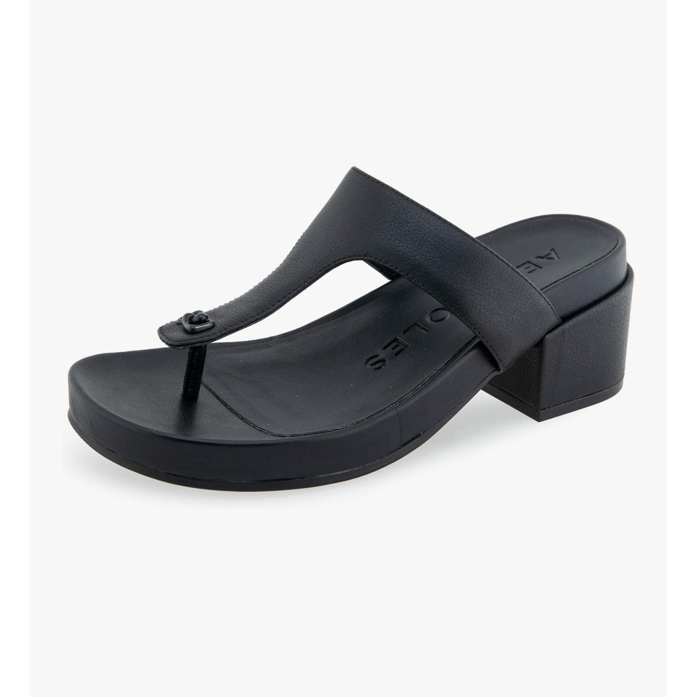 New Women's Aerosoles Black Leather Clio Classic Sandals, Size 8 M